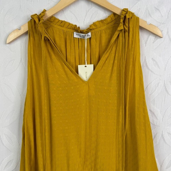 Ramy Brook Joni Sleeveless Ruffle-Hem Tassel Tie Mustard Top‎ Size S NWT - Picture 4 of 9